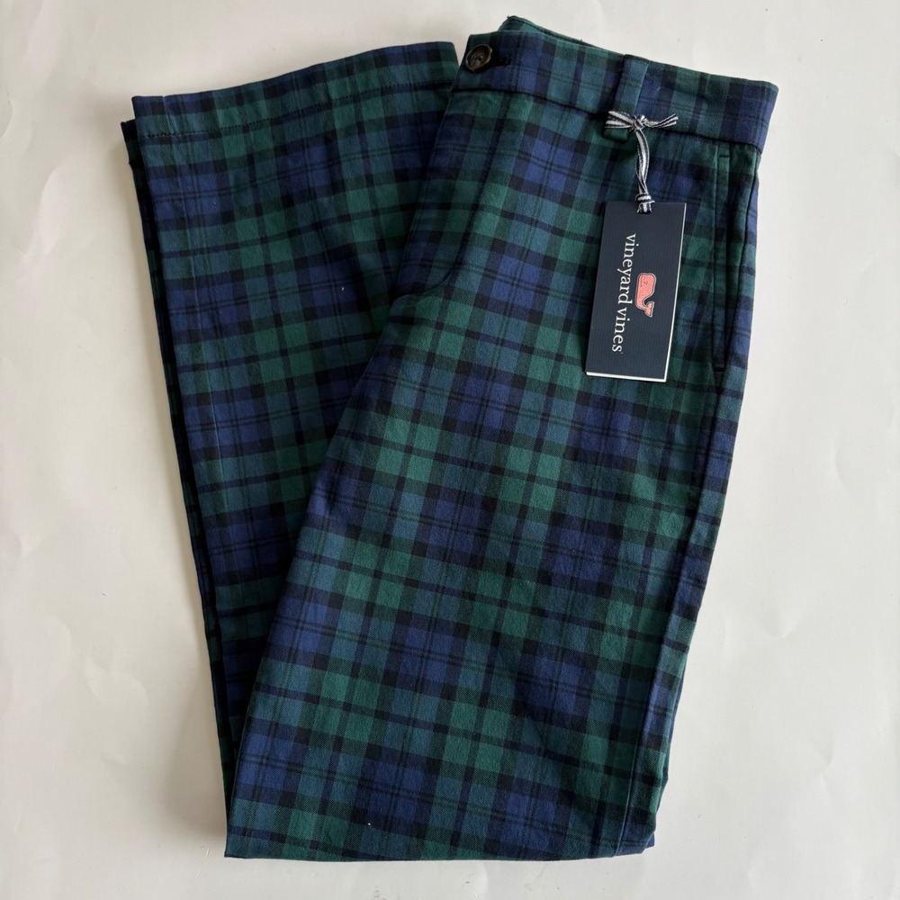 Vineyard Vines Youth Boys‎ 14 Breaker Pant Navy Green Check Plaid Adjustable NEW